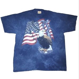 THE MOUNTAIN Eagle Flag Lightning Blue Tie Dye USA T-Shirt Size 3XL